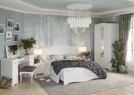 Спальный гарнитур Флора МДФ Белый софт/Ясень анкор светлый