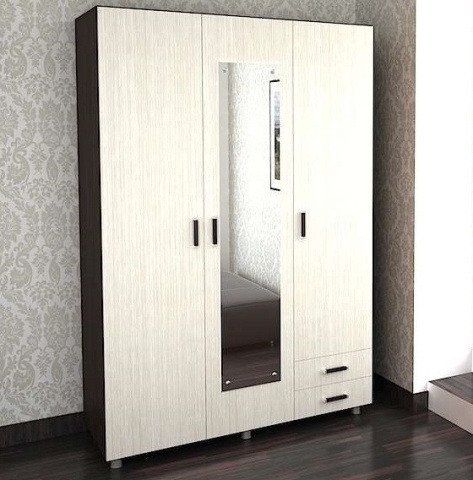 Шкаф 3-х Створчатый ШК-302-1 с Зеркалом (Д-1400 х В-2005 х Г-500 мм)/Разные Цвета