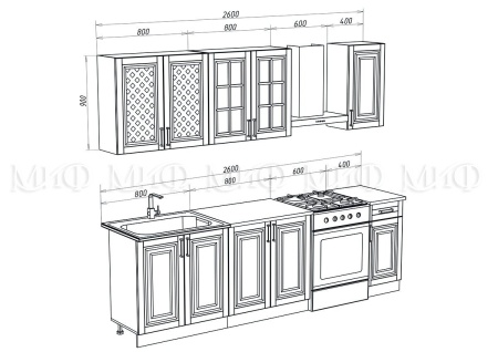 Кухонный Гарнитур Элит 2/900 МДФ 1600/1700/1800/2000 мм/Разные Цвета