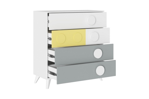 Комод Кубо белый гладкий / грин грей софт / солнечно-желтый