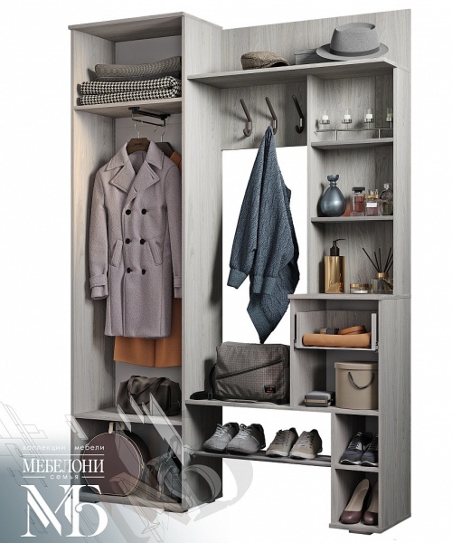 Прихожая Шанель Цвет Ясень Светлый/Темный Ш-1500 х В-2176 х Г-372 мм